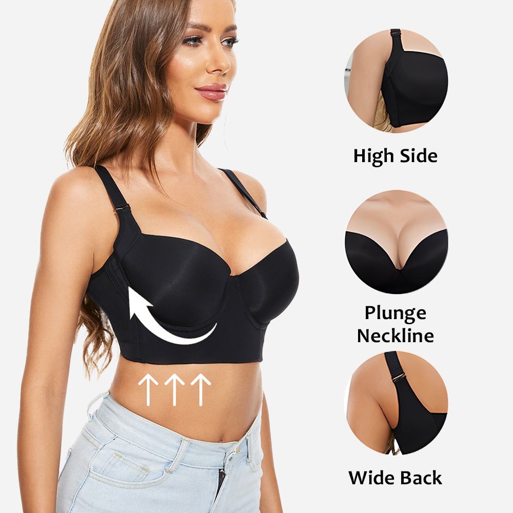  Push-Up Back Smoothing Bra - Black+Beige (2 PACK）