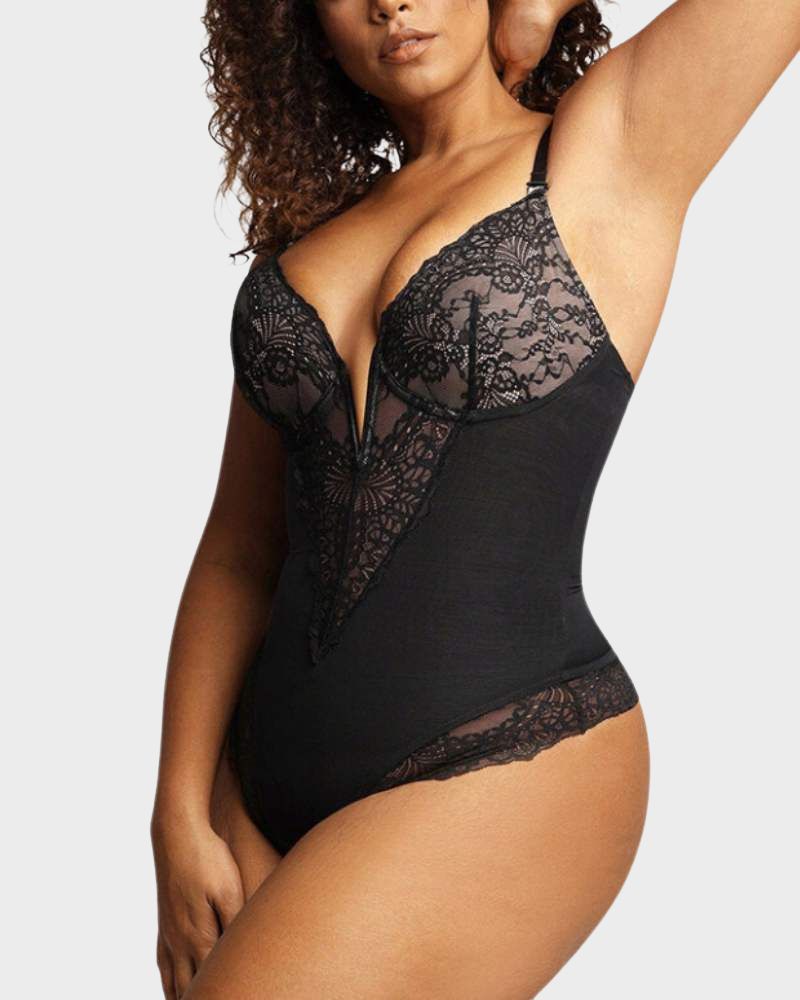  Sexy Lace Deep-V Neck Bodysuit