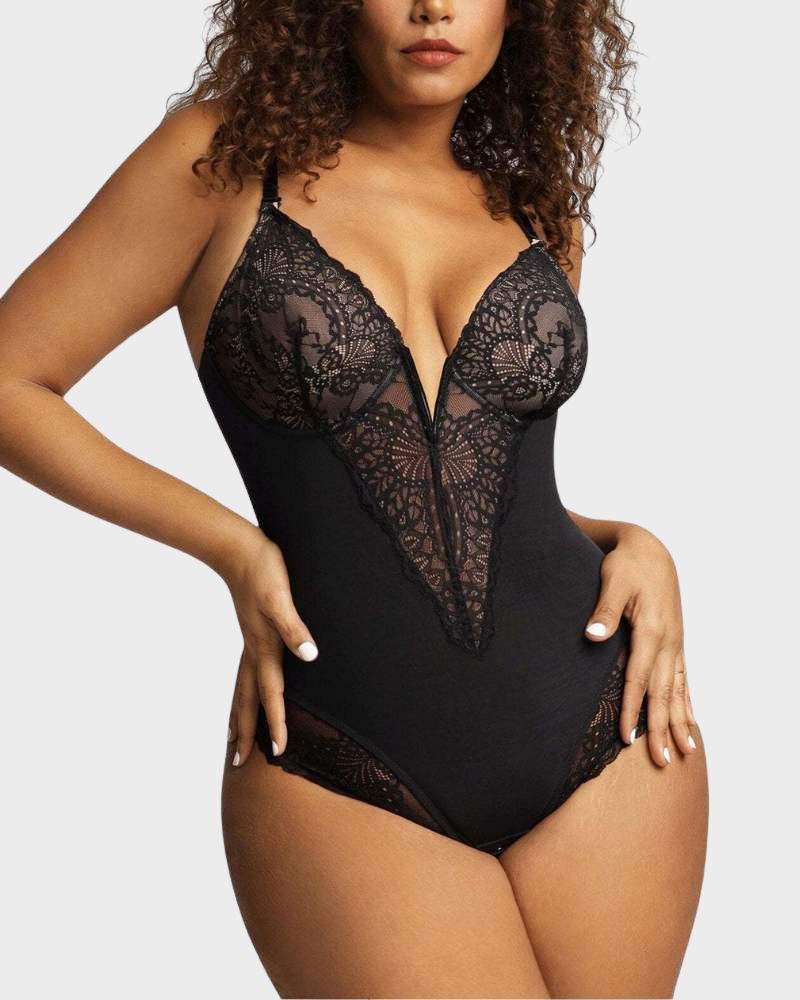  Sexy Lace Deep-V Neck Bodysuit