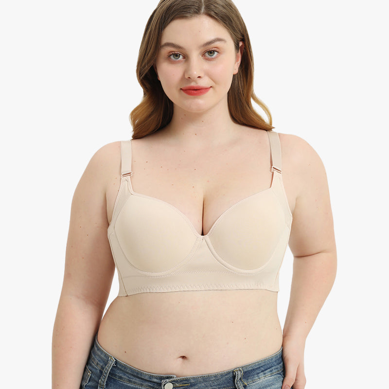  Push-Up Back Smoothing Bra - Black+Beige (2 PACK）