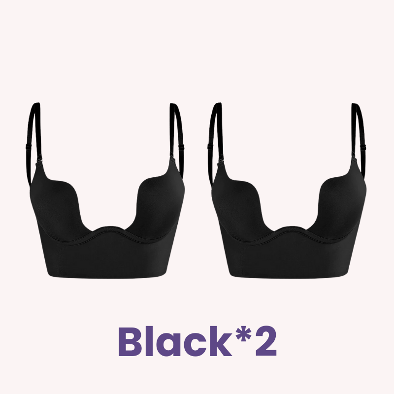  Low Back Secret Plunge Bra - Black+Beige (2 Pack)