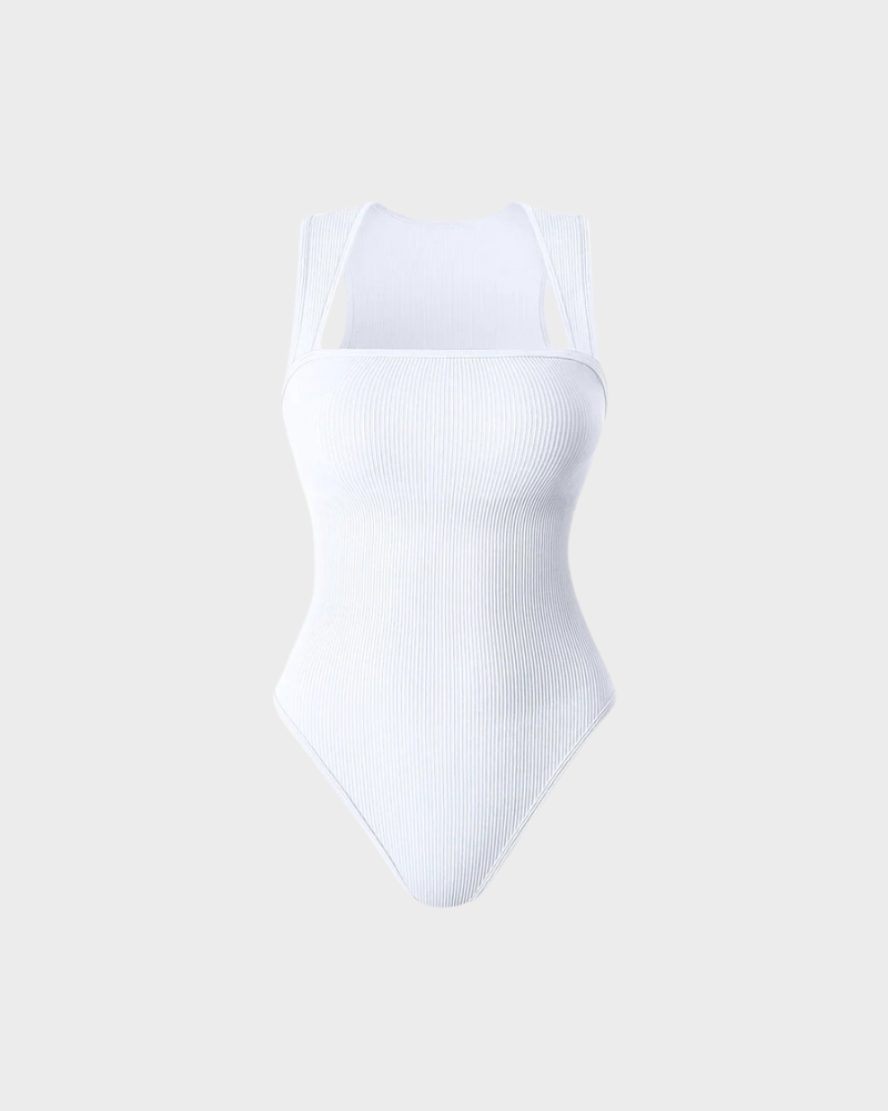  Ribbed Strappy Square Neck Bodysuits