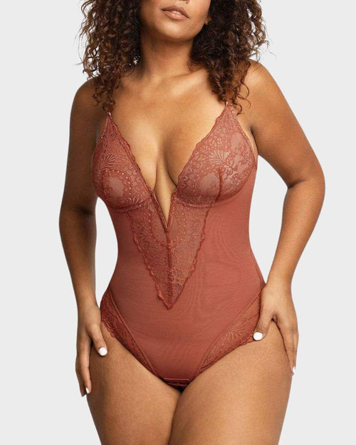  Sexy Lace Deep-V Neck Bodysuit