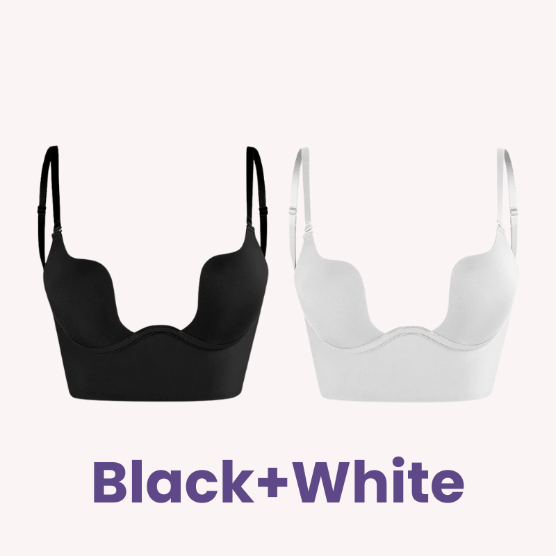  Low Back Secret Plunge Bra - Black+Beige (2 Pack)