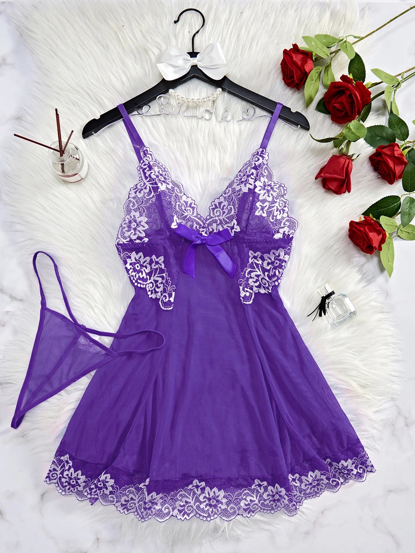 Velosety® Sexy Sheer Lace Nightgown with G-String