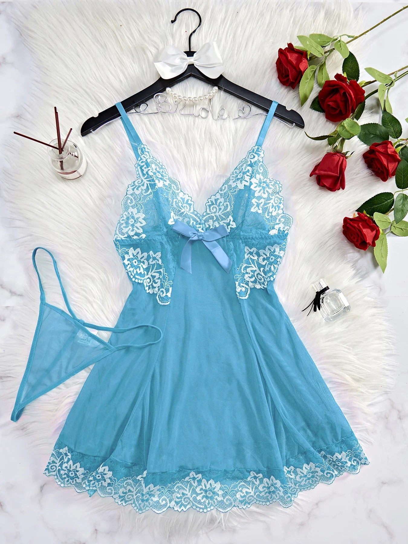 Velosety® Sexy Sheer Lace Nightgown with G-String