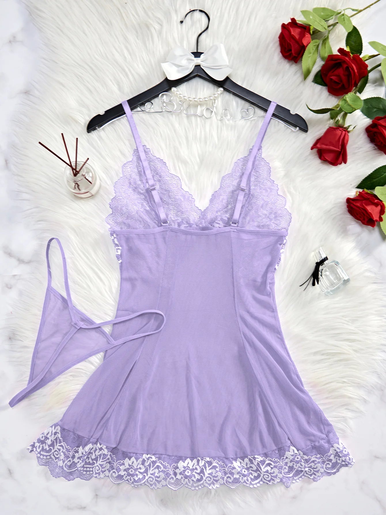 Velosety® Sexy Sheer Lace Nightgown with G-String