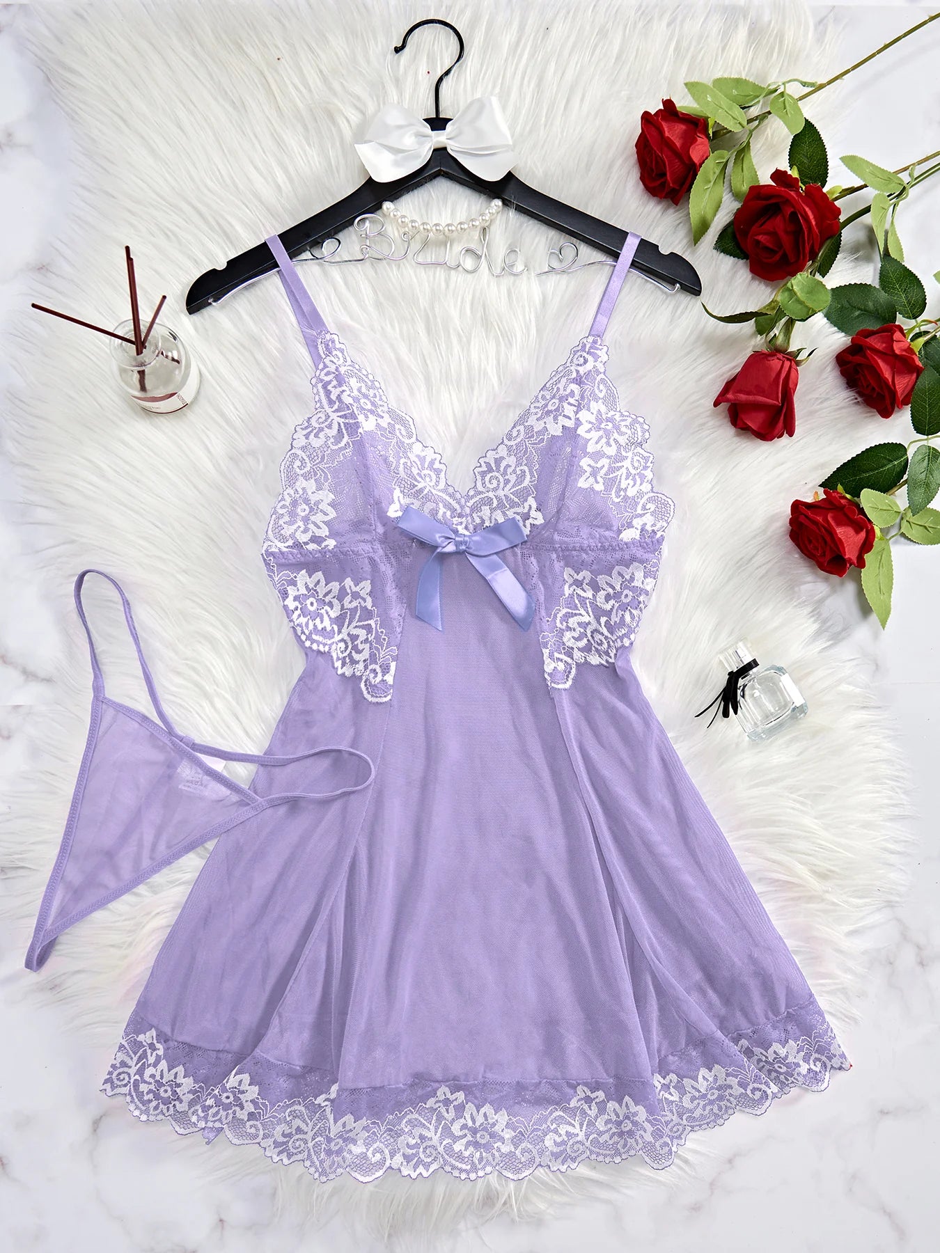 Velosety® Sexy Sheer Lace Nightgown with G-String