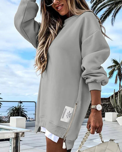 Velosety® Casual Long Sleeve Zipper Slit Oversized Sweatshirt