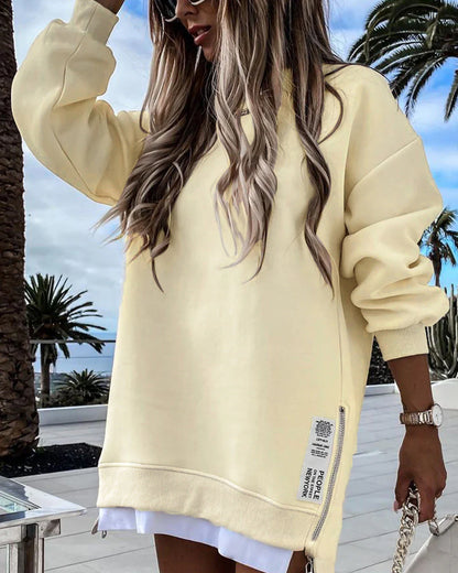 Velosety® Casual Long Sleeve Zipper Slit Oversized Sweatshirt