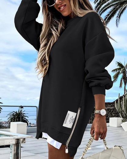 Velosety® Casual Long Sleeve Zipper Slit Oversized Sweatshirt