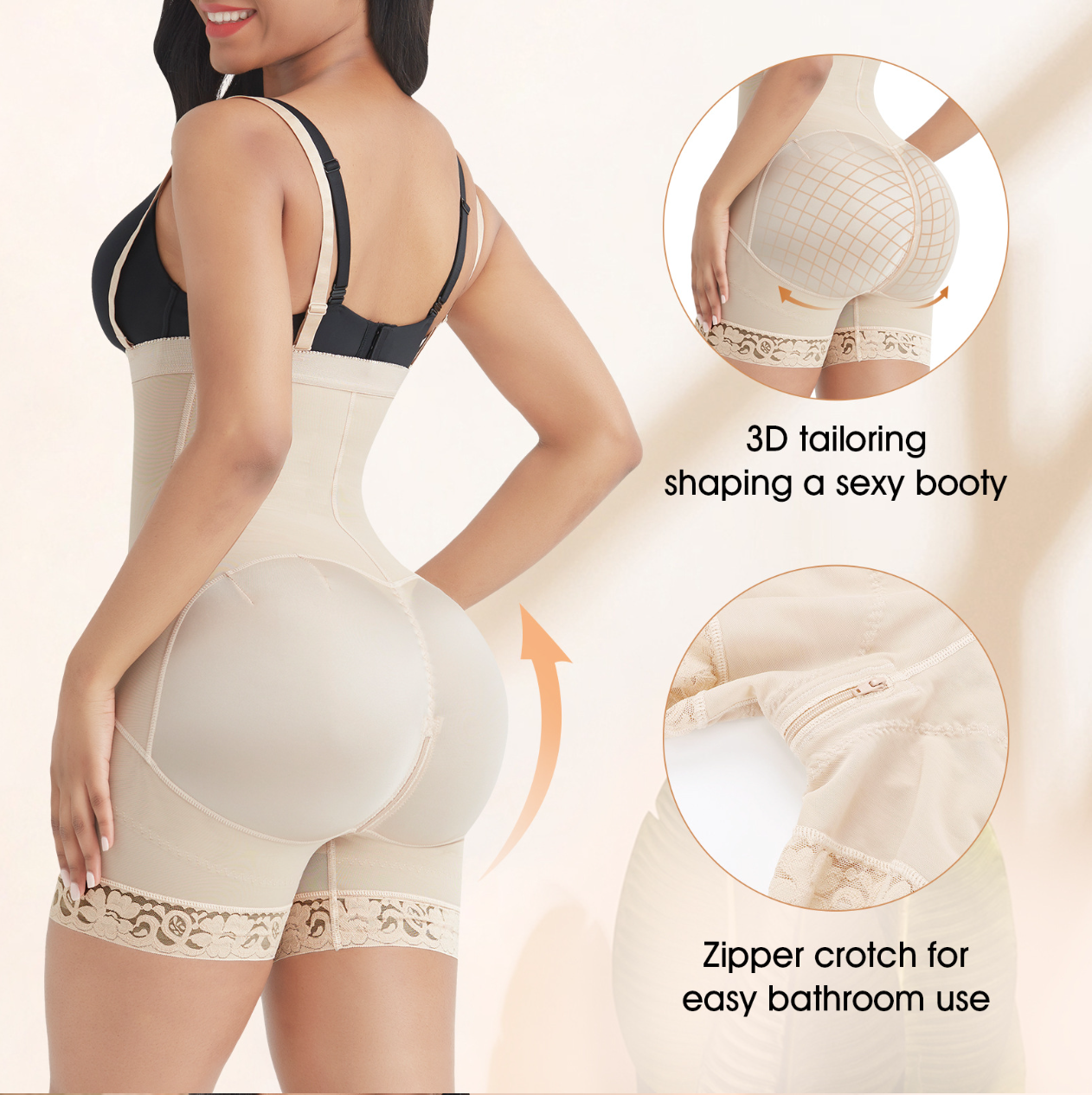  Open Bust Firm Tummy Compression Bodysuit Shaper With Butt Lifter