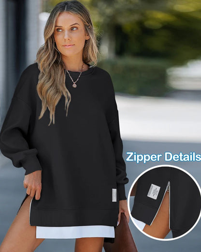 Velosety® Casual Long Sleeve Zipper Slit Oversized Sweatshirt