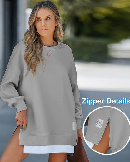 Velosety® Casual Long Sleeve Zipper Slit Oversized Sweatshirt