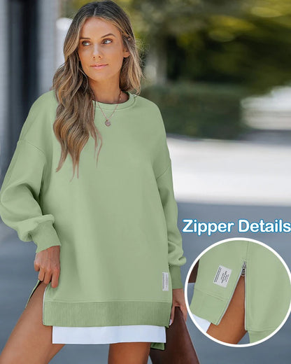 Velosety® Casual Long Sleeve Zipper Slit Oversized Sweatshirt