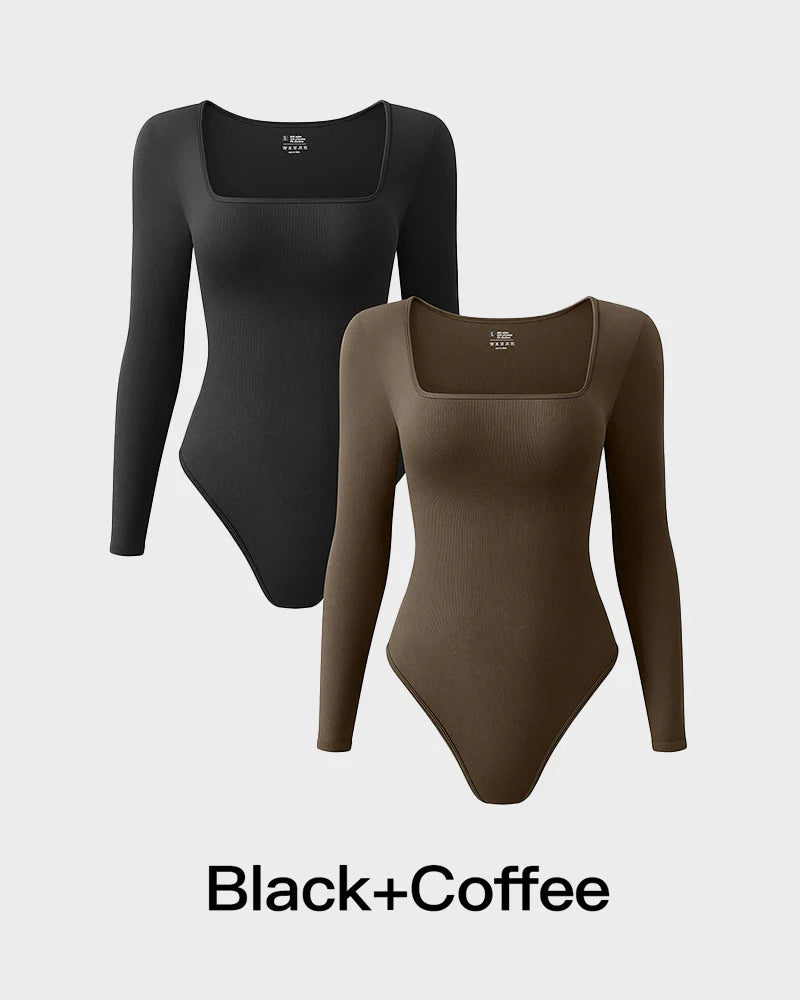 Velosety® Trendy Square Neck Long Sleeve Bodysuit