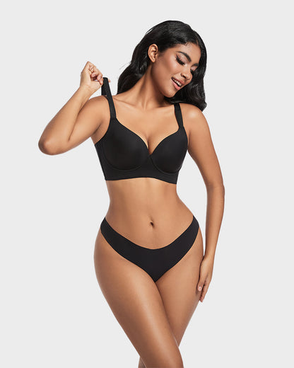 Back Smoothing Push-Up Plunge Bra - Black