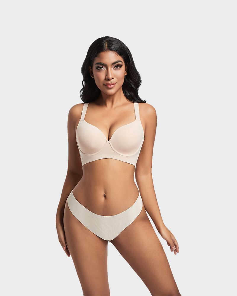 Back Smoothing Push-Up Plunge Bra - Skin