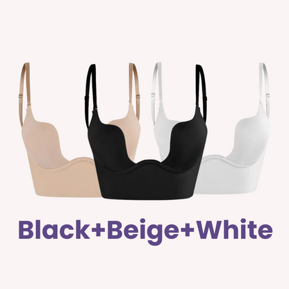  Low Back Secret Plunge Bra - Black+Beige+White (3 Pack)