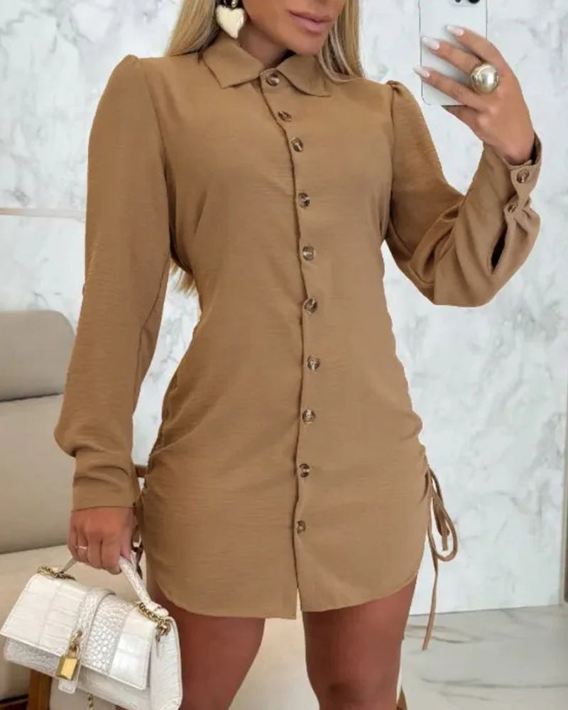 Velosety® Long Sleeve Button Down Drawstring Shirt Dress