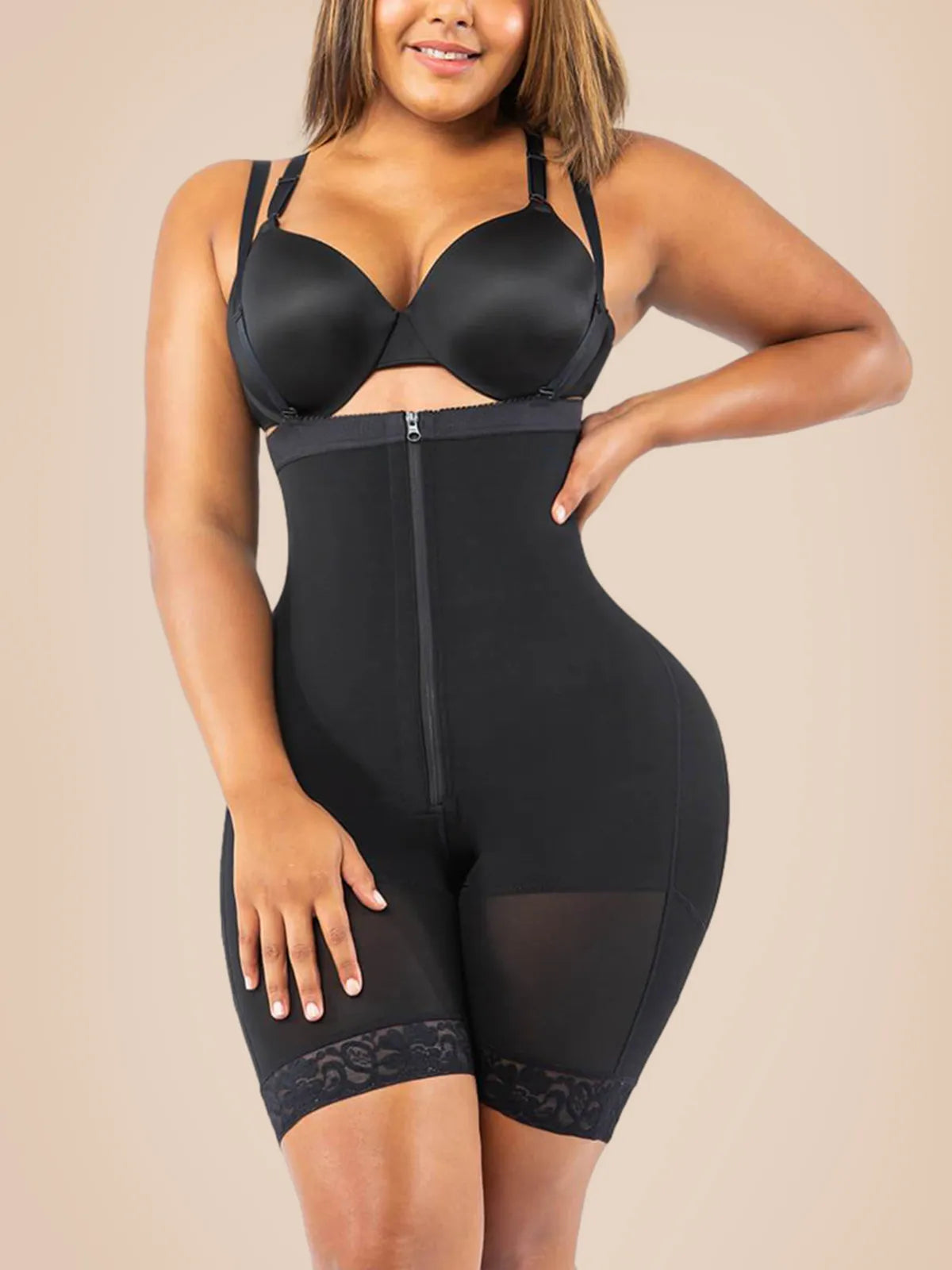  Open Bust Firm Tummy Compression Bodysuit Shaper With Butt Lifter