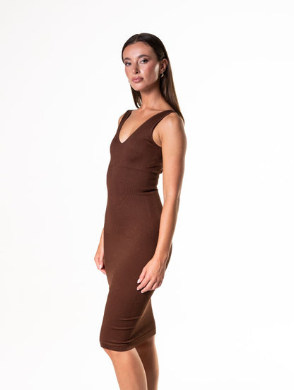 Deep V-Neck Seamless Midi Dress