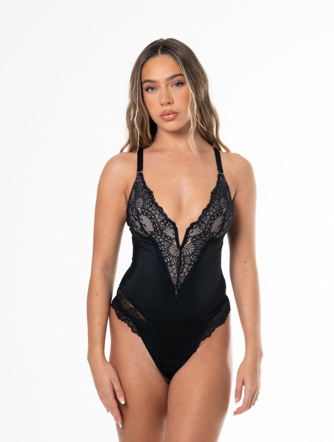 V-Neck Half Laced Bodysuit