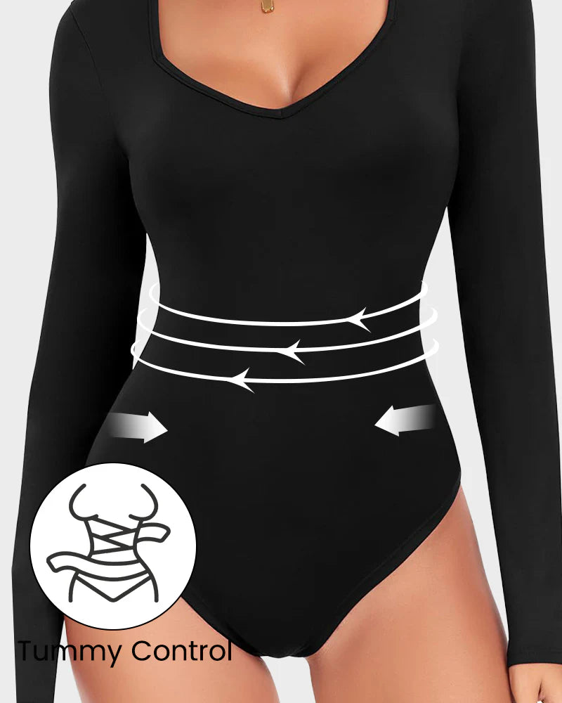 Velosety® Seamless Long Sleeve V-Neck Sculpting Bodysuit