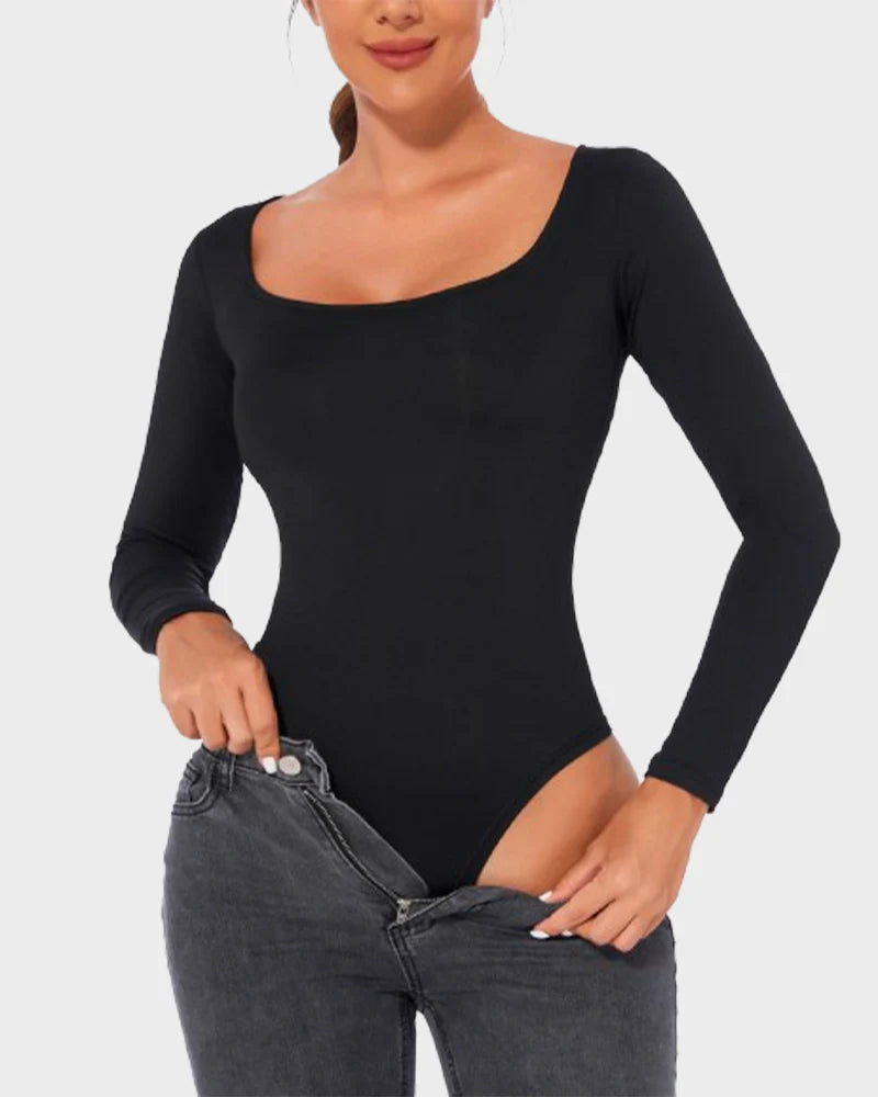 Velosety® Trendy Square Neck Long Sleeve Bodysuit