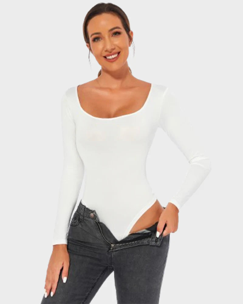 Velosety® Trendy Square Neck Long Sleeve Bodysuit