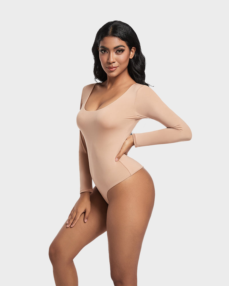 Seamless Sculpt Long Sleeve Scoop Neck Thong Bodysuit