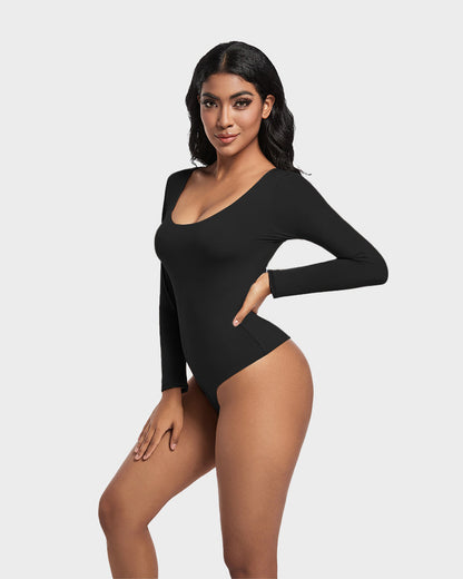 Seamless Sculpt Long Sleeve Scoop Neck Thong Bodysuit