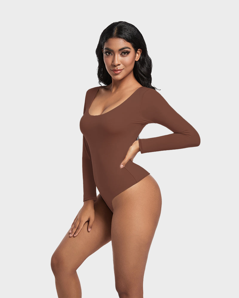 Seamless Sculpt Long Sleeve Scoop Neck Thong Bodysuit