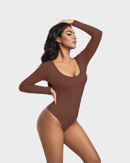 Seamless Sculpt Long Sleeve Scoop Neck Thong Bodysuit