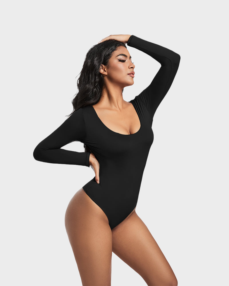 Seamless Sculpt Long Sleeve Scoop Neck Thong Bodysuit