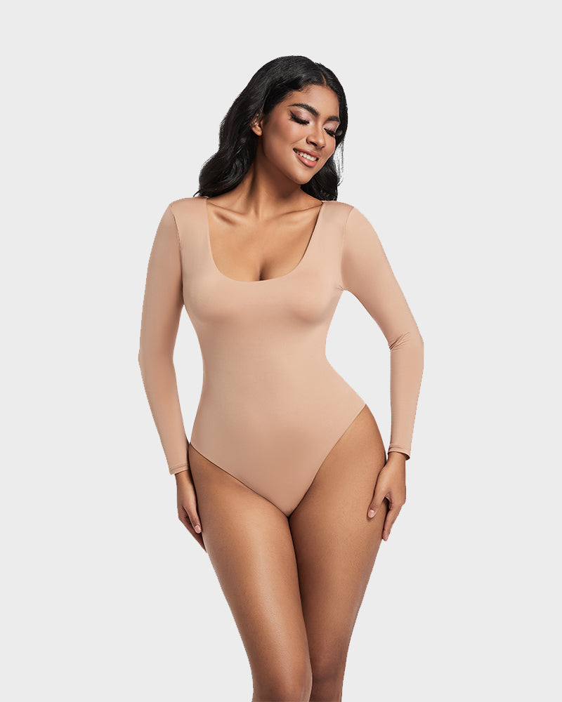 Seamless Sculpt Long Sleeve Scoop Neck Thong Bodysuit