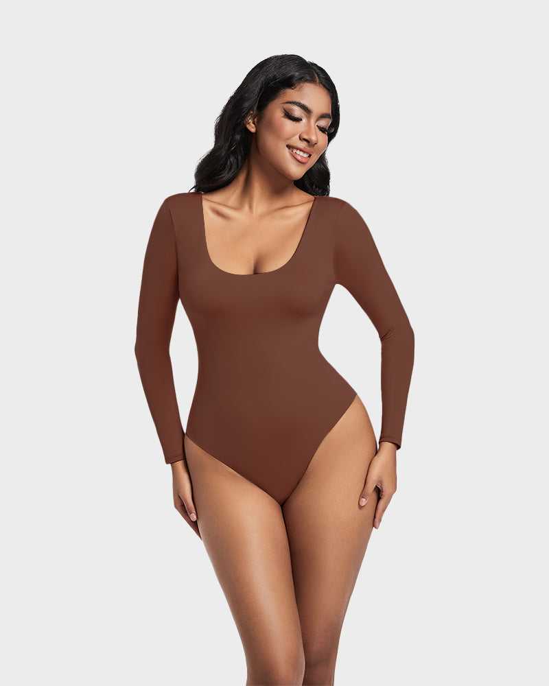 Seamless Sculpt Long Sleeve Scoop Neck Thong Bodysuit