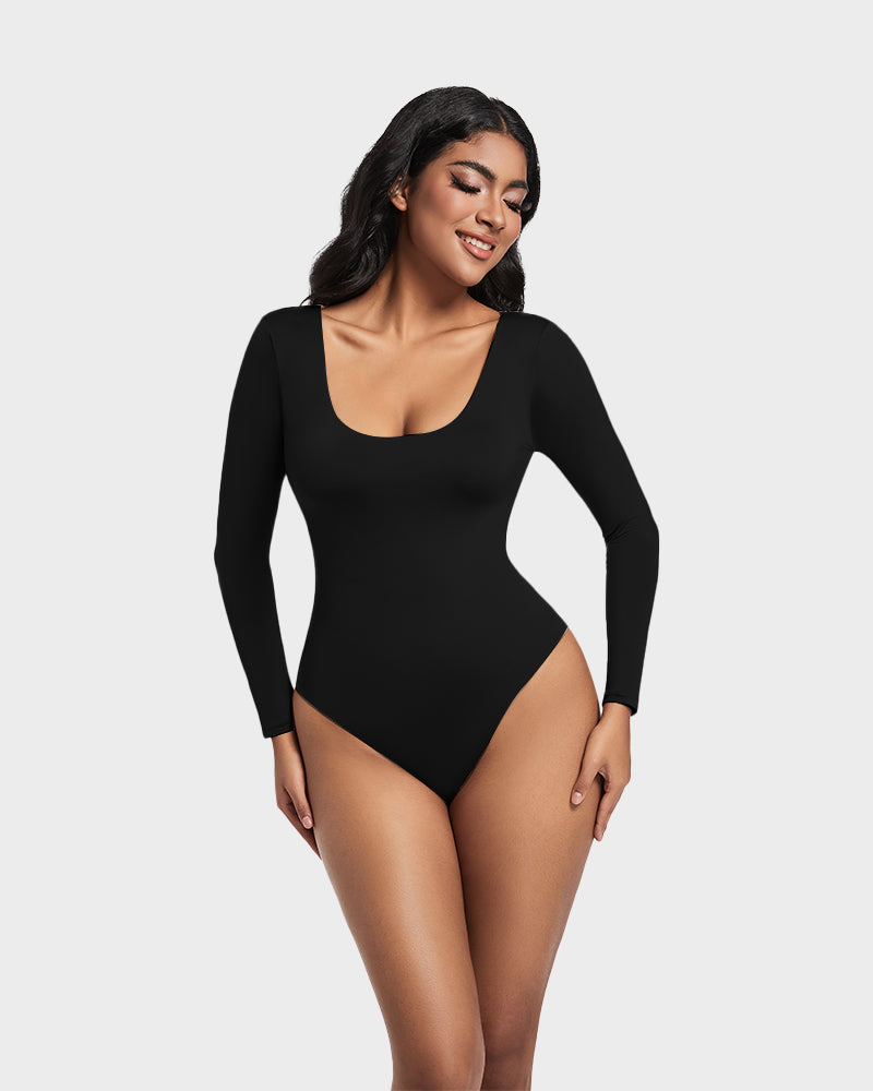 Seamless Sculpt Long Sleeve Scoop Neck Thong Bodysuit