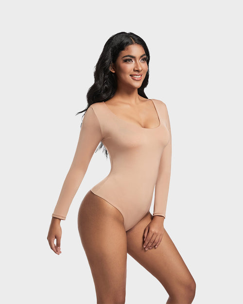 Seamless Sculpt Long Sleeve Scoop Neck Thong Bodysuit