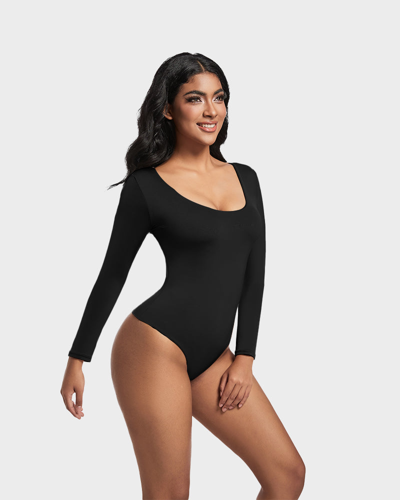 Seamless Sculpt Long Sleeve Scoop Neck Thong Bodysuit