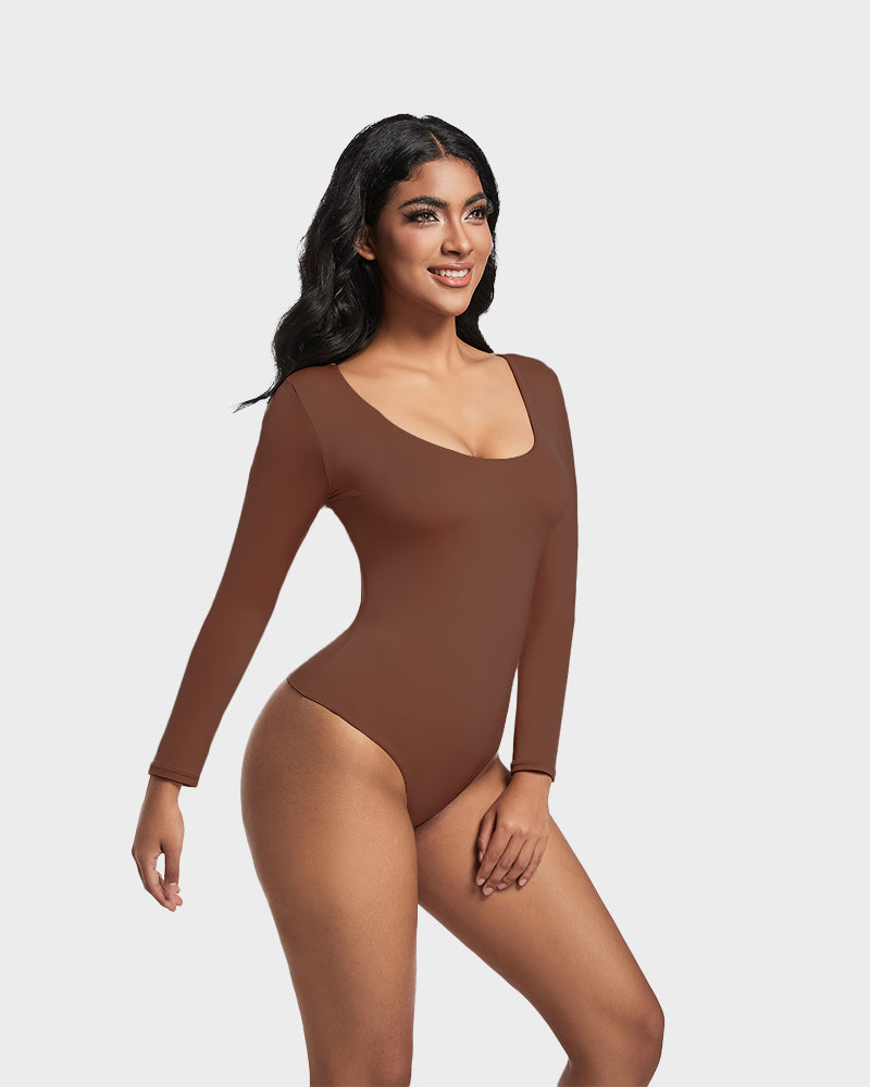 Seamless Sculpt Long Sleeve Scoop Neck Thong Bodysuit