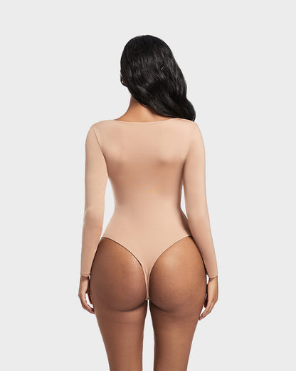 Seamless Sculpt Long Sleeve Scoop Neck Thong Bodysuit