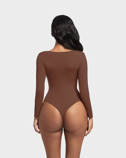 Seamless Sculpt Long Sleeve Scoop Neck Thong Bodysuit