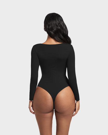 Seamless Sculpt Long Sleeve Scoop Neck Thong Bodysuit