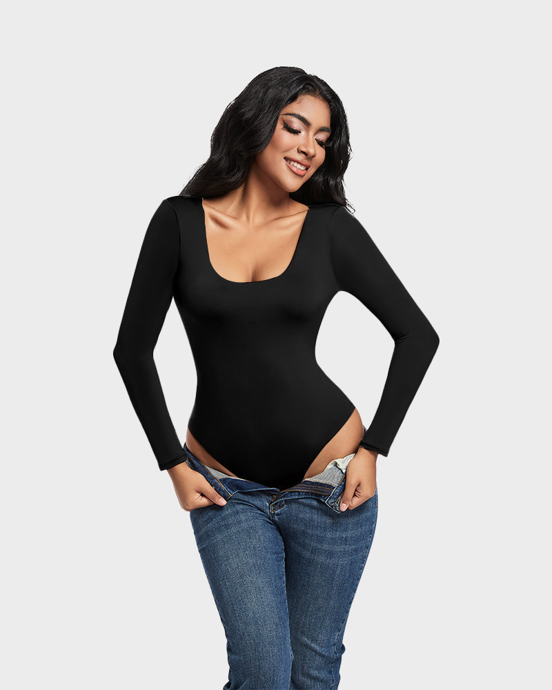 Seamless Sculpt Long Sleeve Scoop Neck Thong Bodysuit