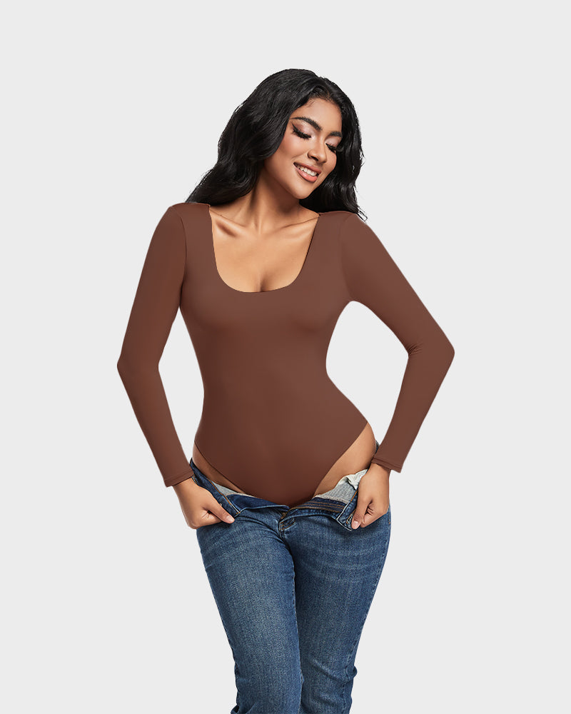 Seamless Sculpt Long Sleeve Scoop Neck Thong Bodysuit