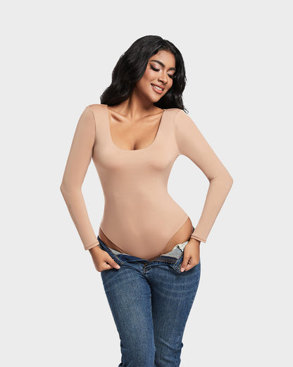 Seamless Sculpt Long Sleeve Scoop Neck Thong Bodysuit