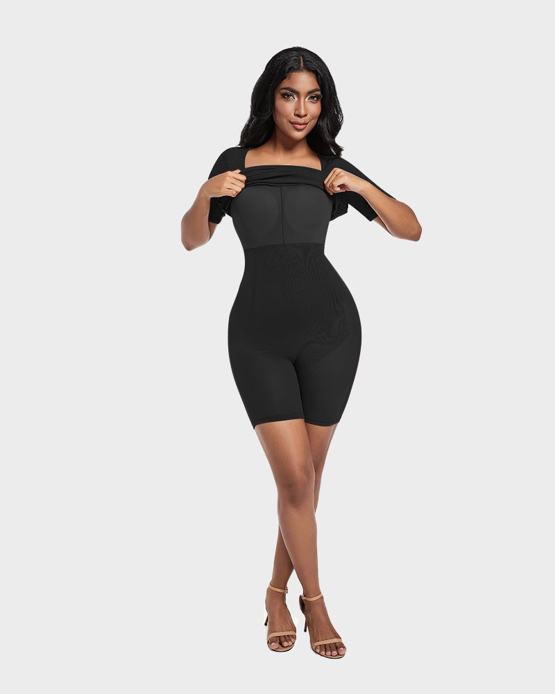 Built-In Shapewear Short Sleeve Square Neck Dress