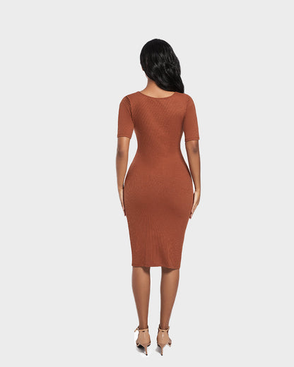 Built-In Shapewear Short Sleeve Square Neck Dress